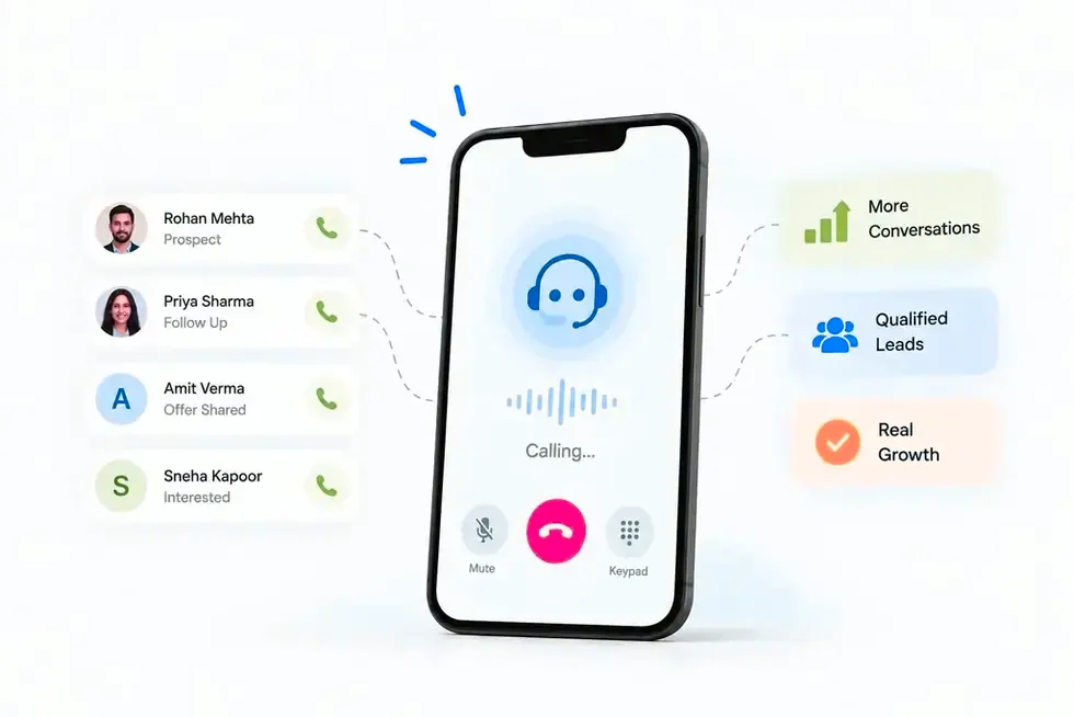 AI calling agent announcing a promotional offer to customers in Prayagraj